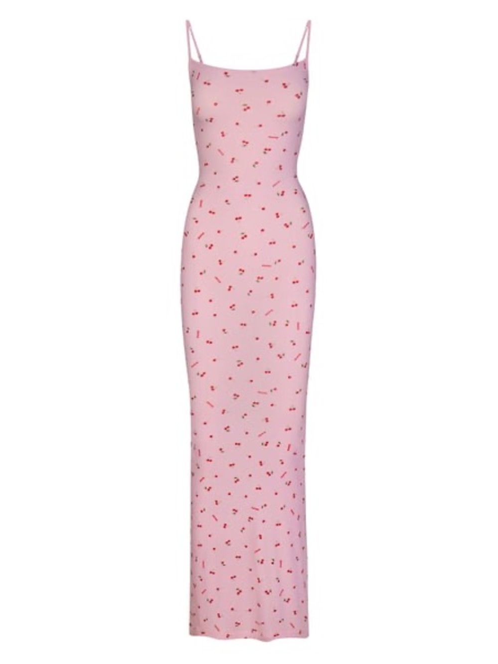 SKIMS Pink Cherry-Print Slip Maxi Dress